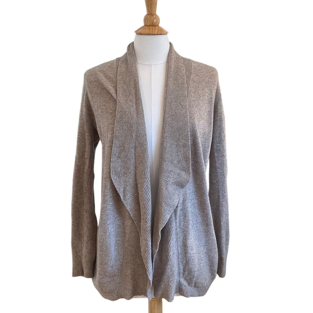 LOFT Tan Wool Blend Long Sleeve Open Front Cardigan Sweater, Minimalist, Size M